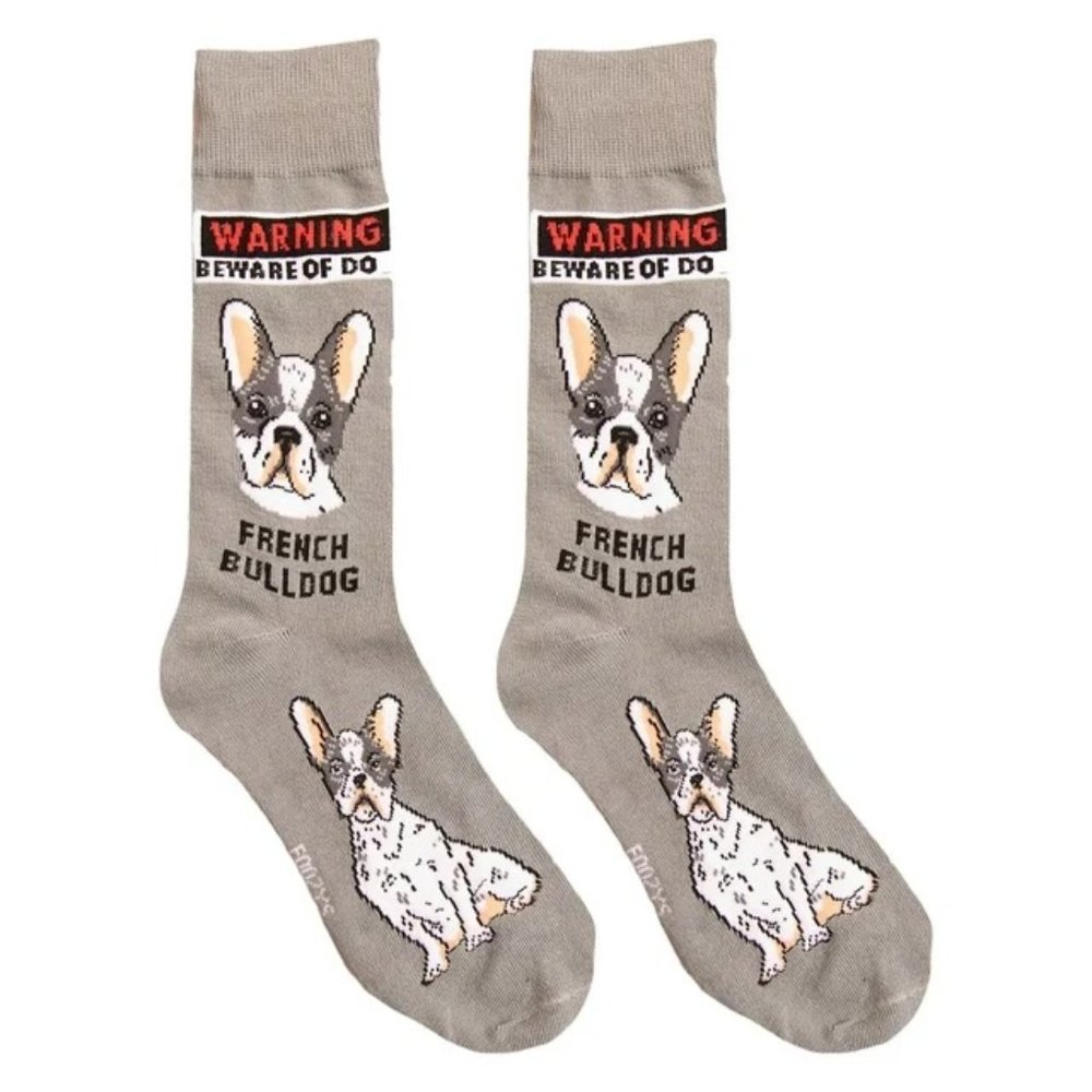 French Bulldog Warning Dog Men's Foozys Cute Dogs Gray 2 Pairs Socks
